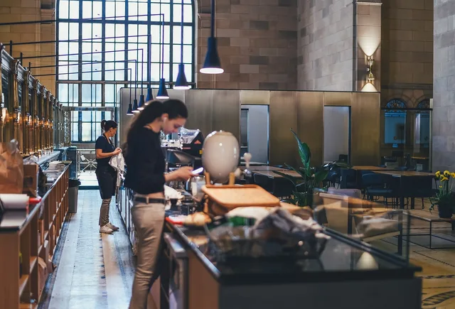 people, woman, counter, architecture, building, establishment, workers, crew, table, lamp, food, crew, crew, crew, crew, crew. How commercial cleaning demand is shifting, and what to do